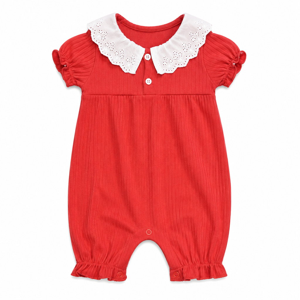 Girls Coral Cotton Jumpsuit