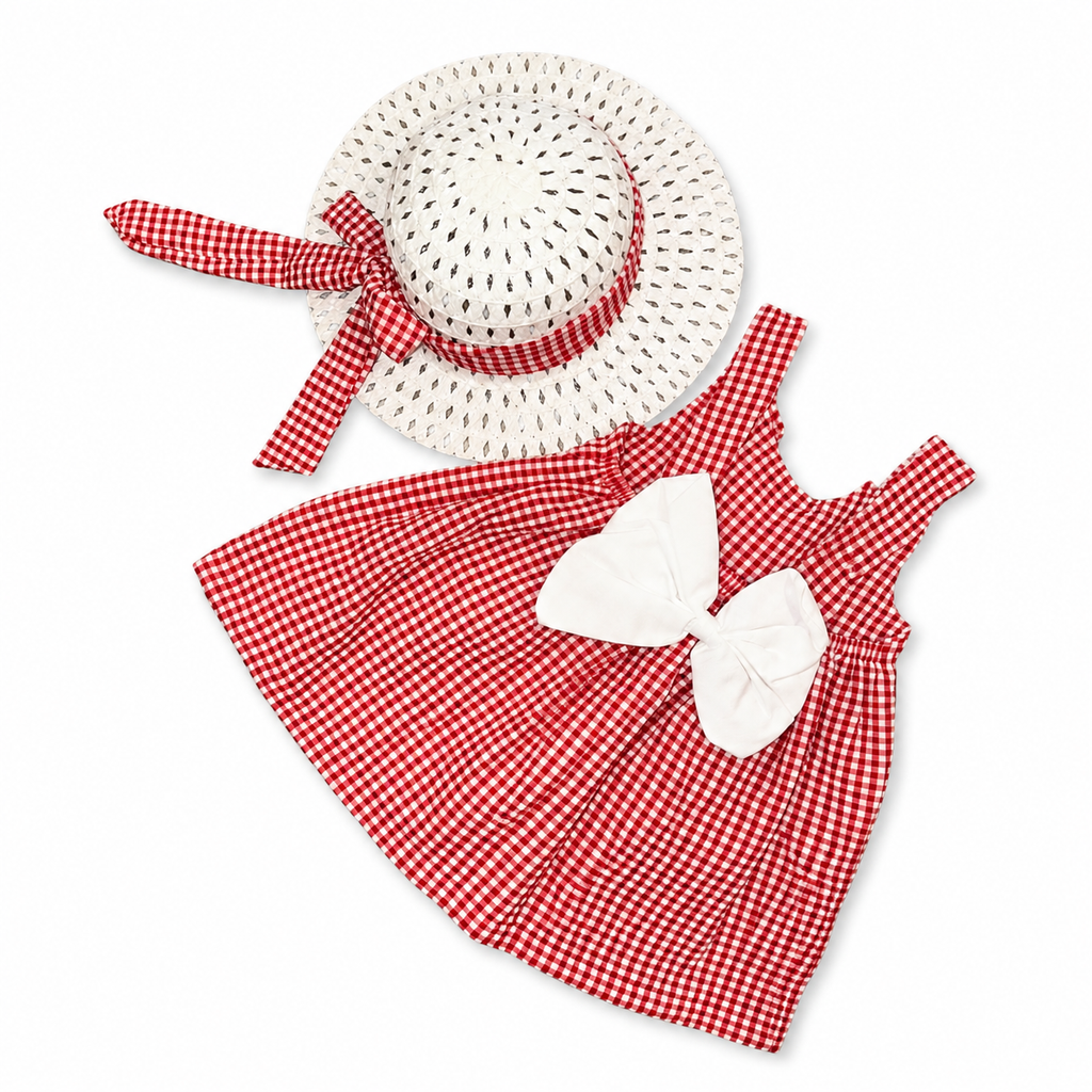 Girls Dress with Hat Set - 2 Pieces