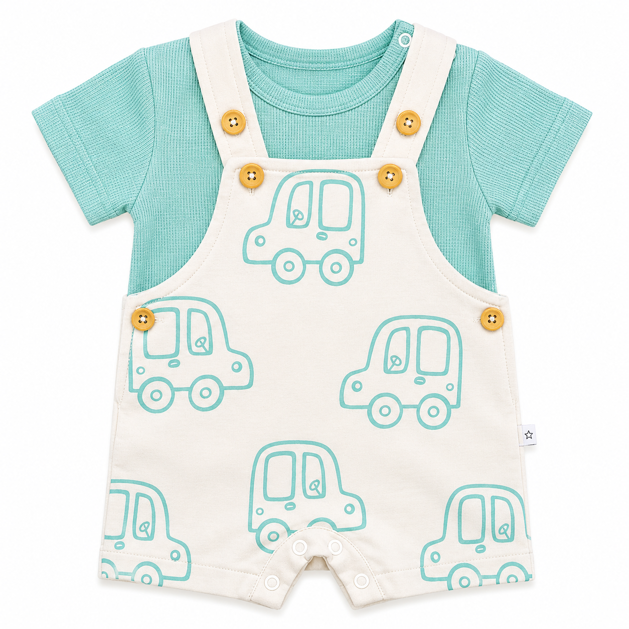 Boys Set 2 Pieces Cotton T-Shirt & Car Print Overall