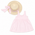 Girls Pink Dress with Cream Hat Set - 2 Pieces