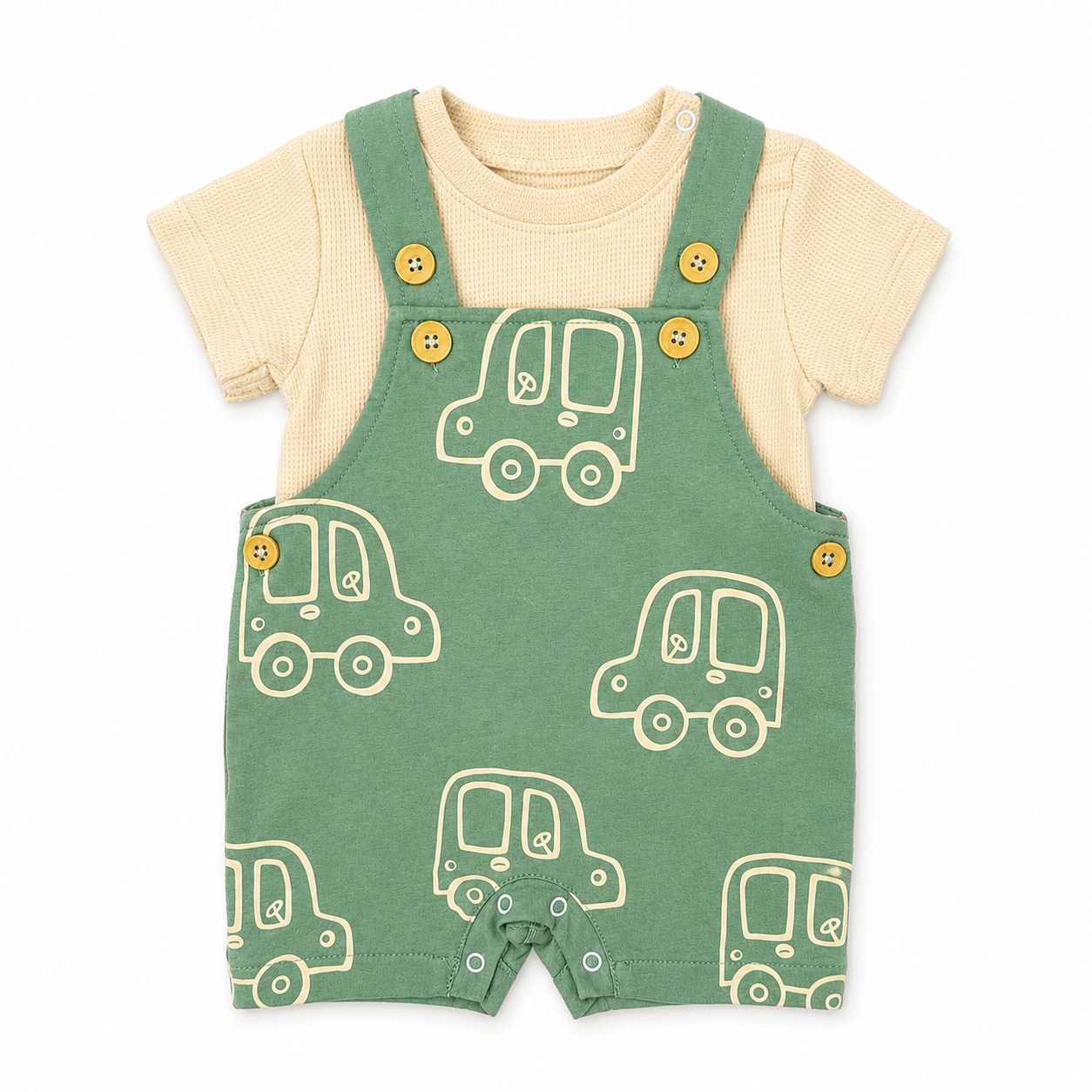 Boys Set 2 Pieces Cotton T-Shirt & Car Print Overall