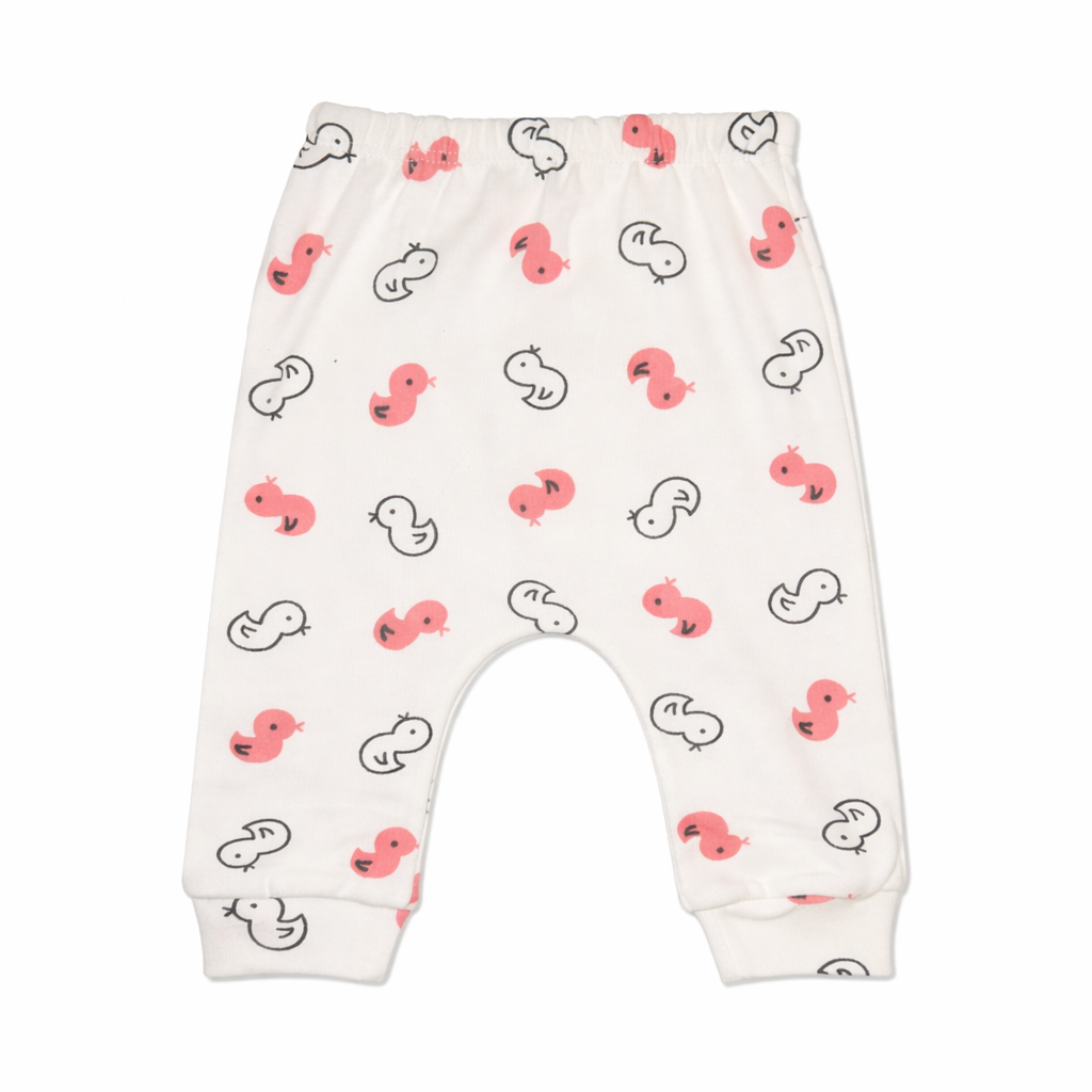 Girls 3-Pieces Duck Print Cotton Set – White & Pink