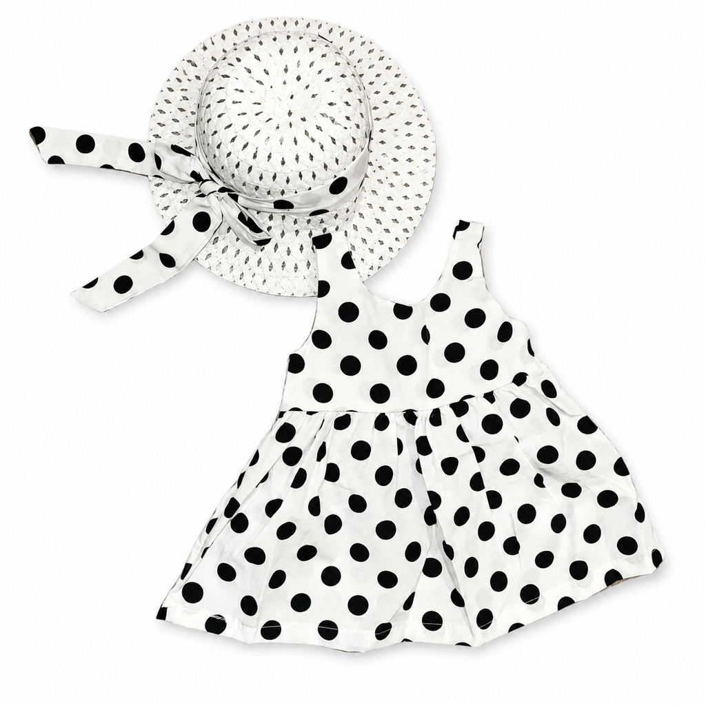 Girls Polka Dot Dress with Hat Set - 2 Pieces
