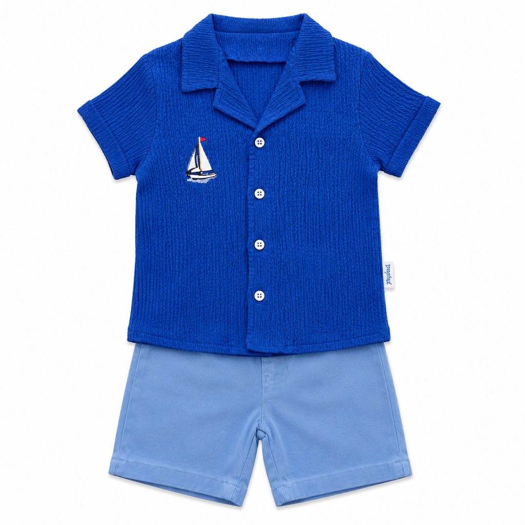 Boys Sailboat Embroidered Set 2-Pieces