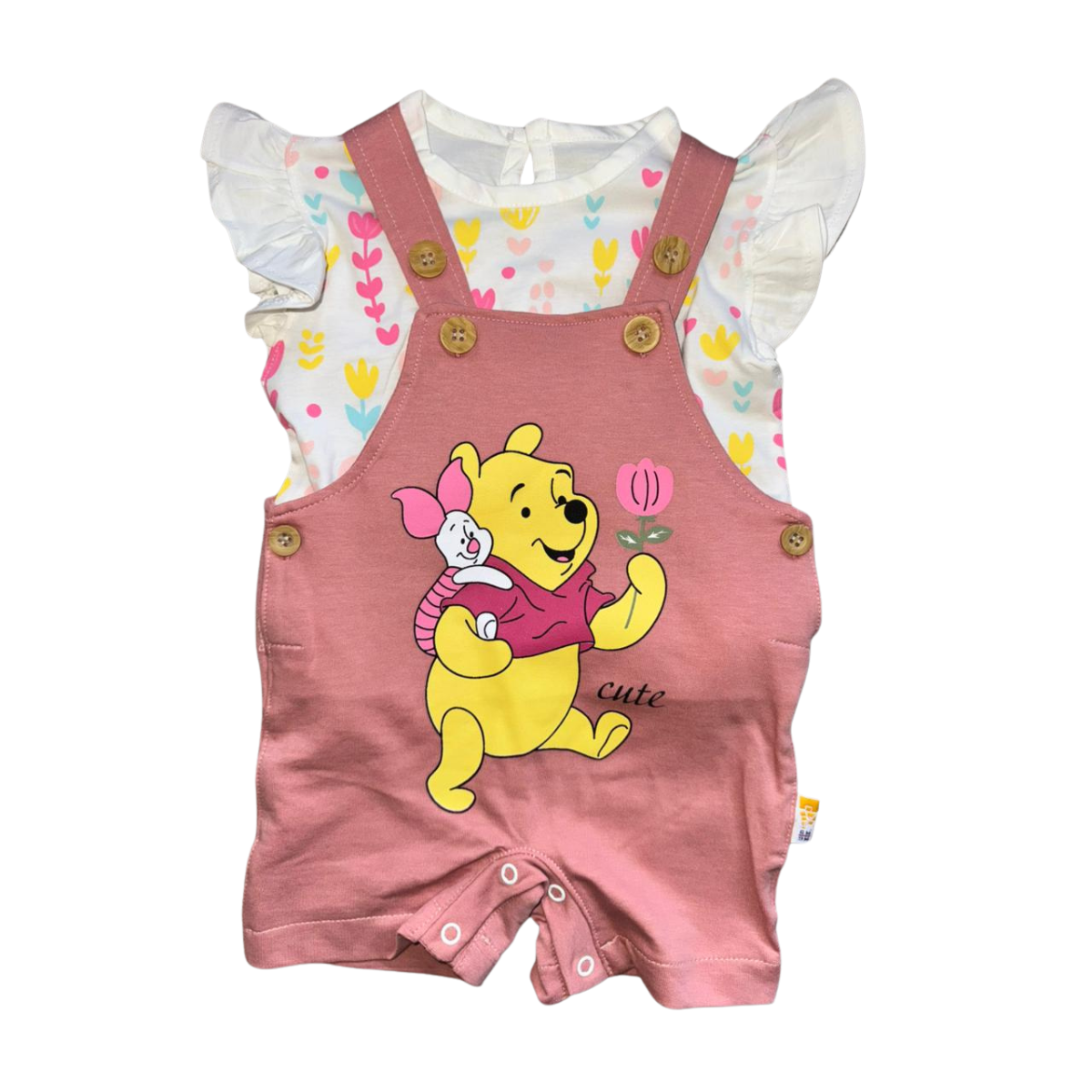 Girls Set 2 Pieces Cotton T-Shirt & Winnie the Pooh Overall