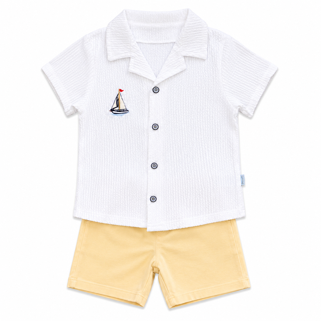 Boys Sailboat Embroidered Set 2-Pieces