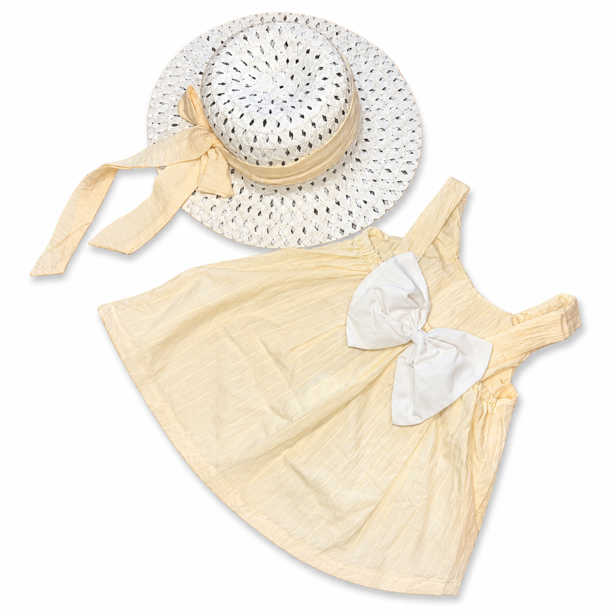 Girls Satin Texture Dress with Hat Set - 2 Pieces