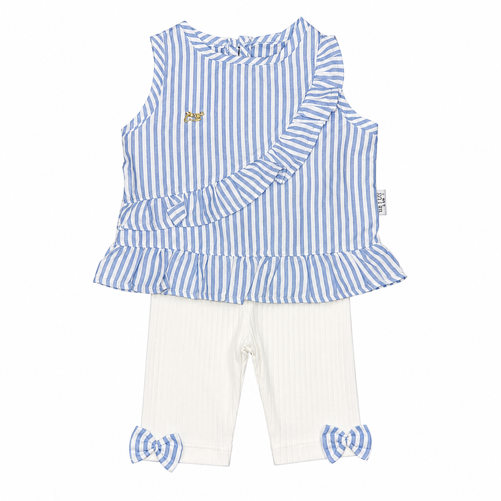 Girls 2 Pieces Cotton White Bermuda & Linen Blouse Set