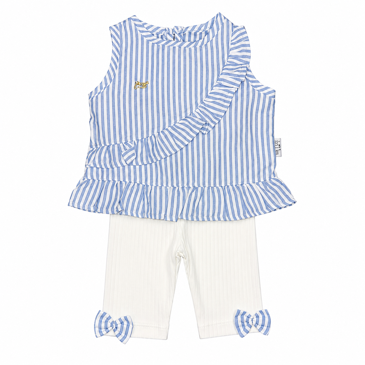 Girls 2 Pieces Cotton White Bermuda & Linen Blouse Set