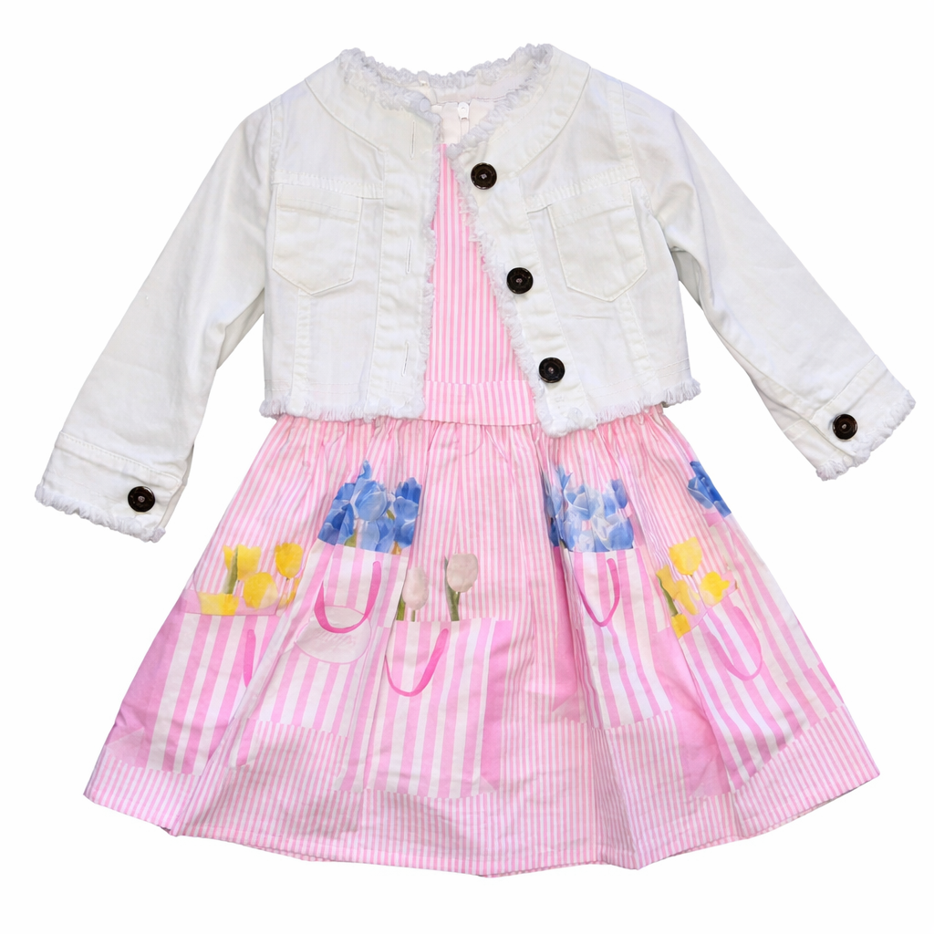 Girls 2-Piece Dress Set with White Bolero Jacket