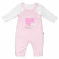 Baby Girl Cotton 2-Pieces Set – Pink & White Teddy Bear Overall with Long Sleeve Blouse