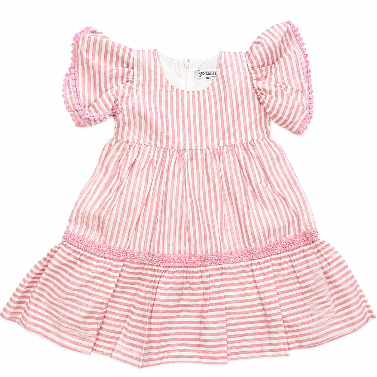 Girls Pink & White Striped Dress