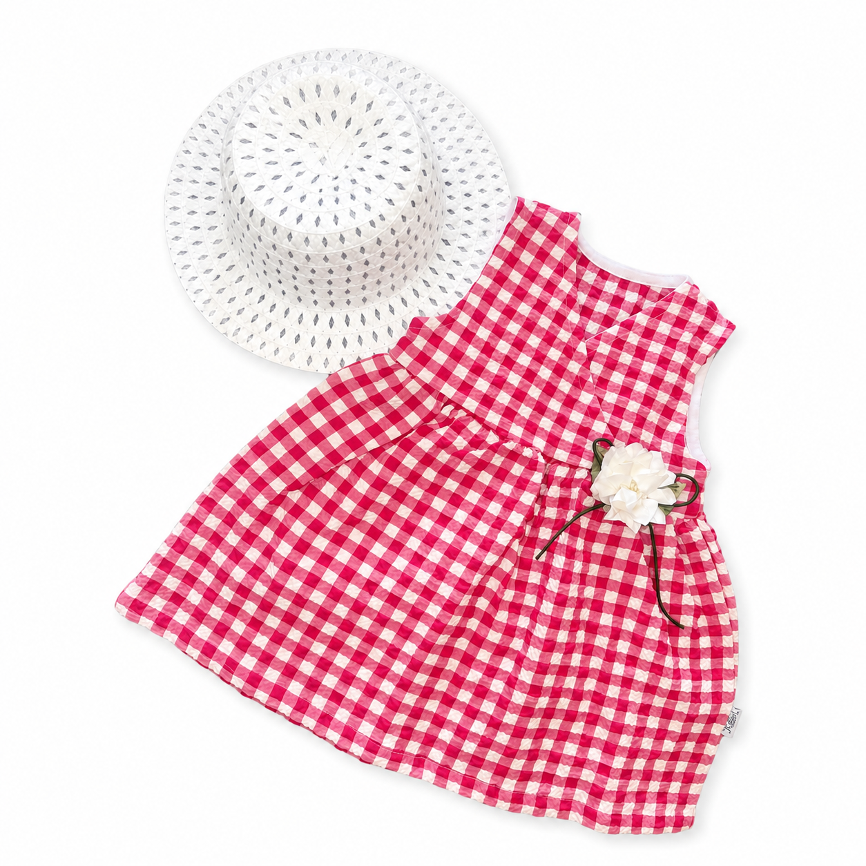 Girls Checked Dress with Hat Set - 2 Pieces