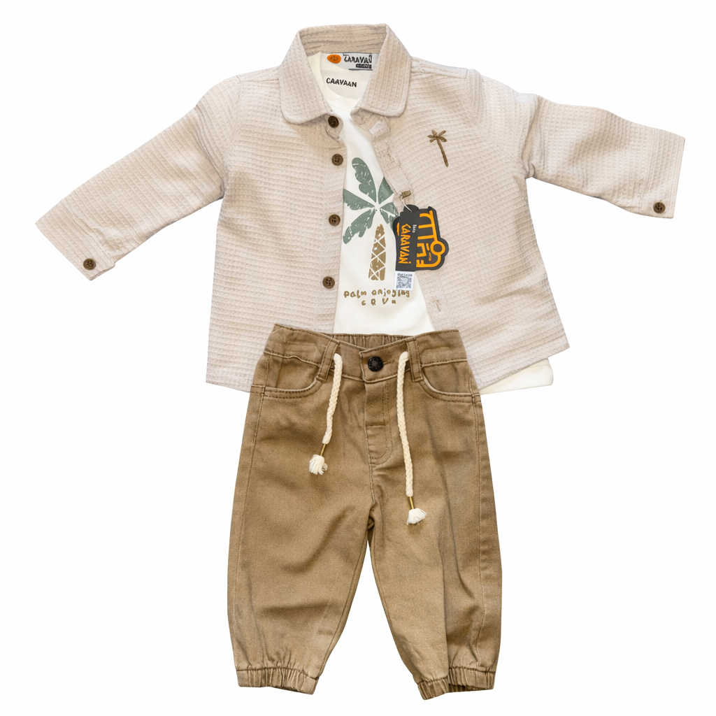 Boys 3-Piece Set Jogger Pants with Cotton T-Shirt & Chemise