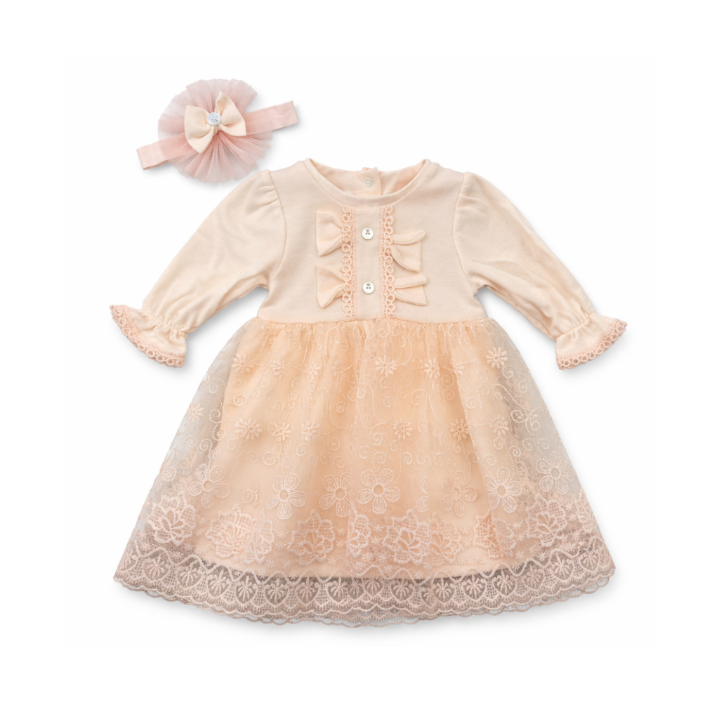 Girls Saumon Lace & Cotton Dress Set