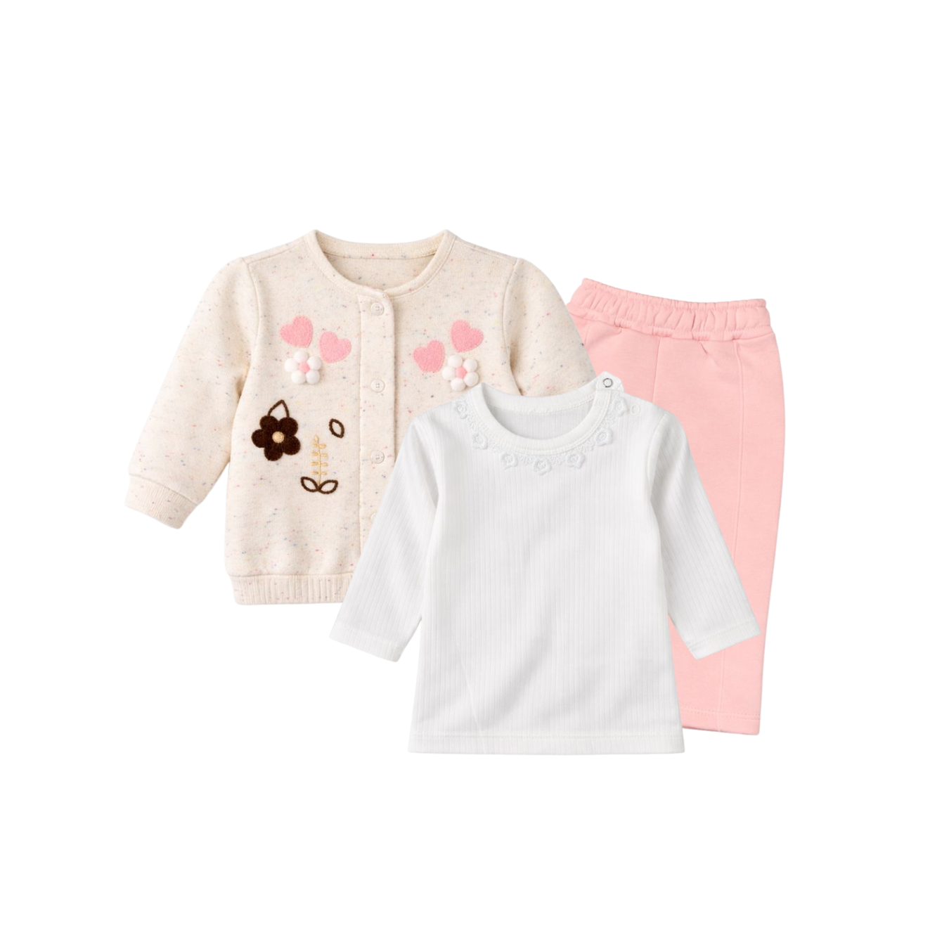 White & Pink Cozy Fleece 3-Piece Set