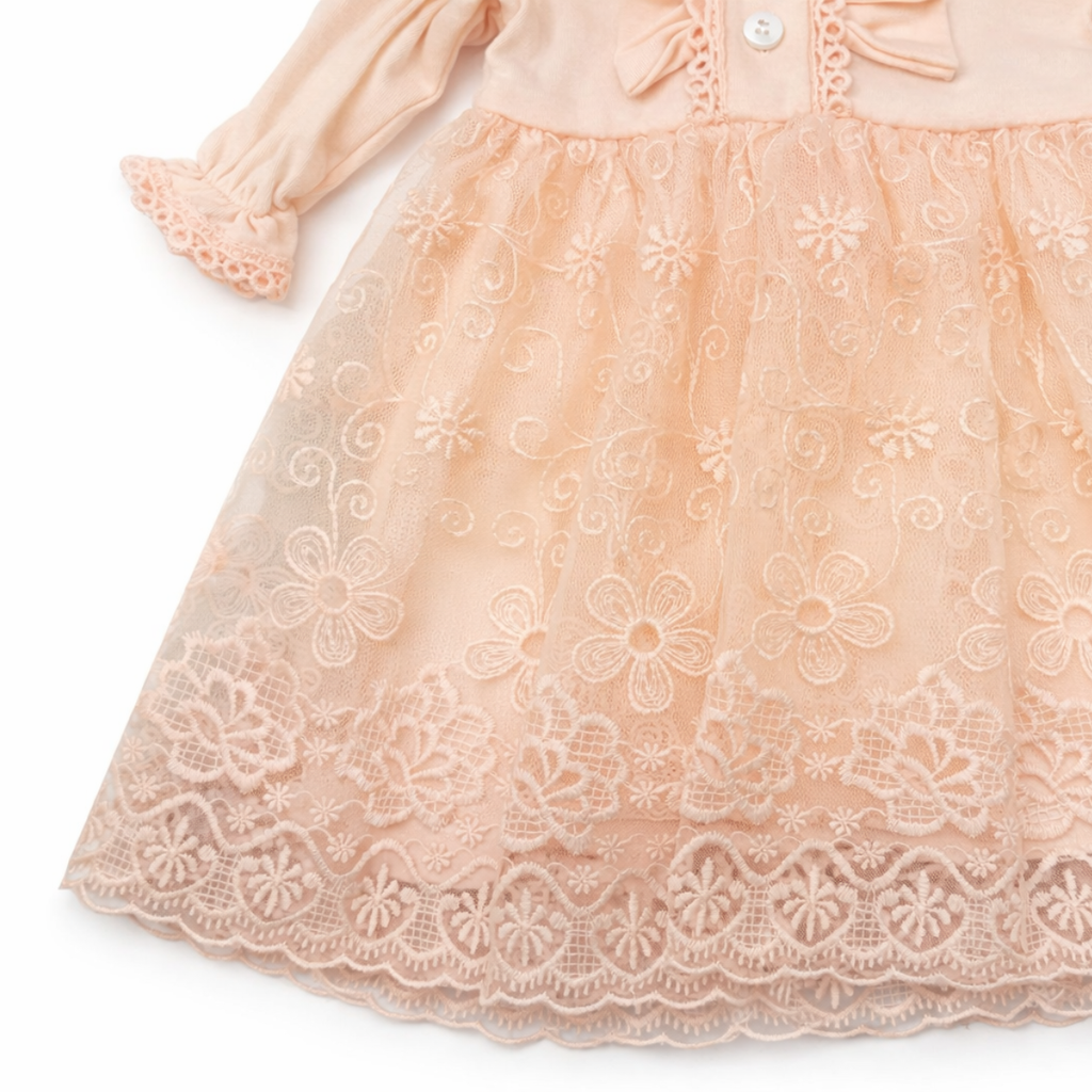 Girls Saumon Lace & Cotton Dress Set