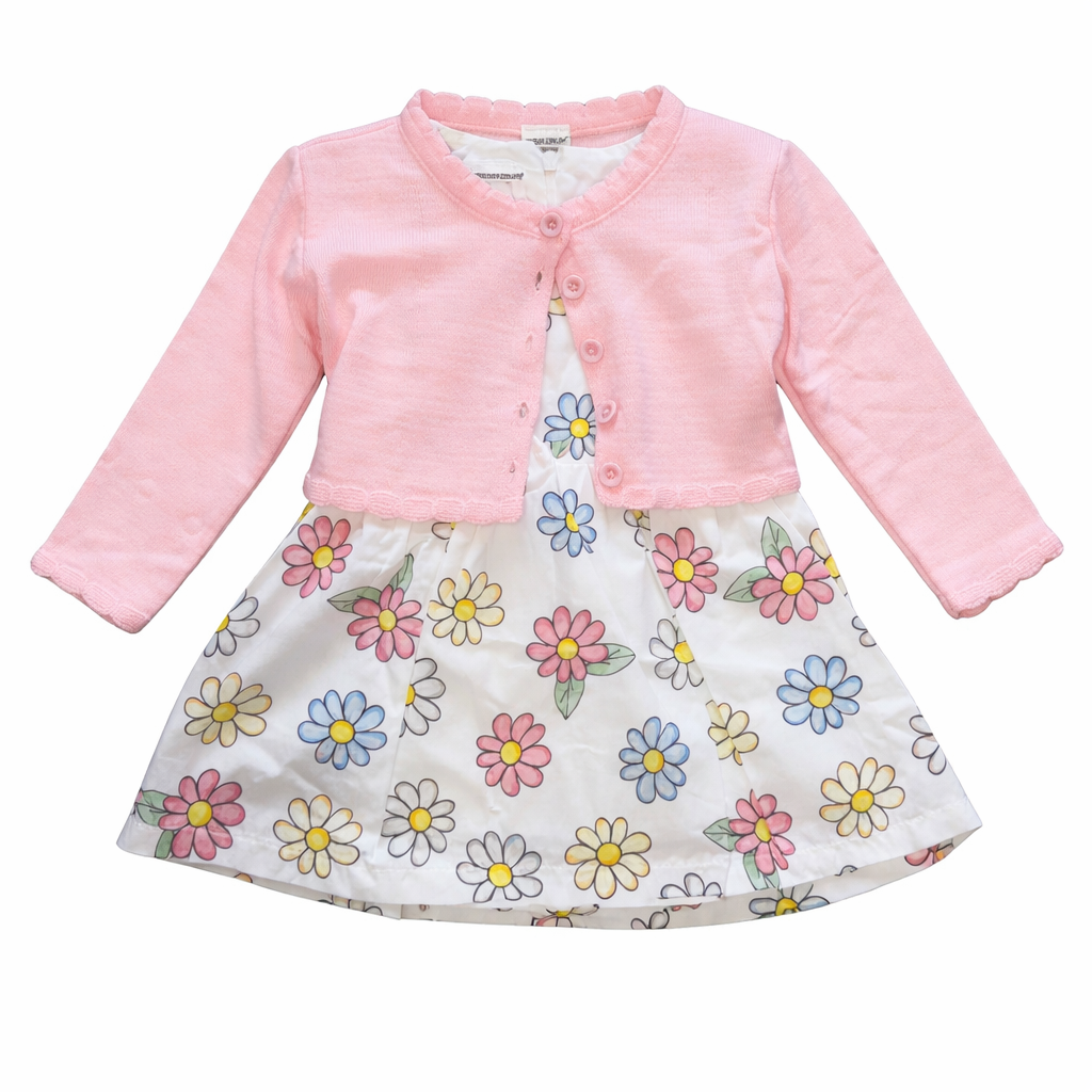 Girls Floral Dress Set with Cardigan