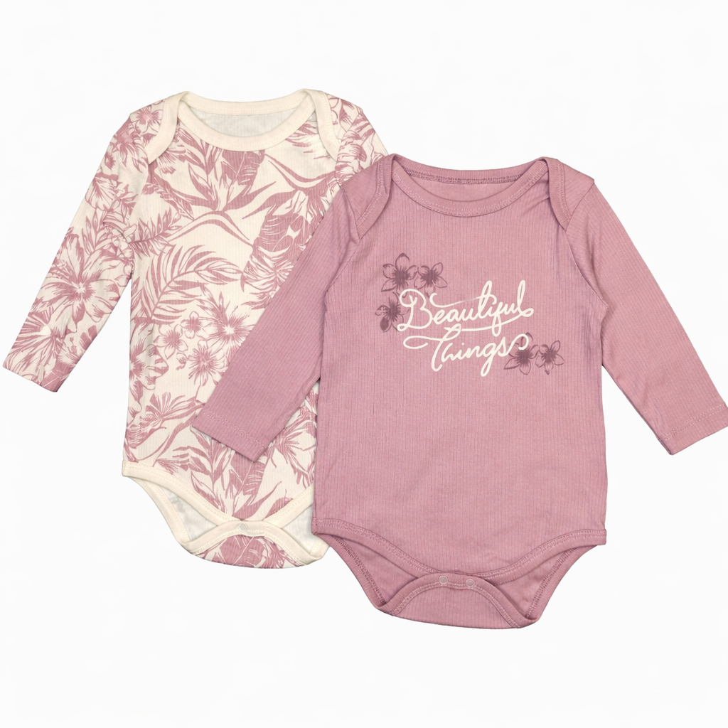 Girls Floral Jumpsuit Set – 2 Pcs Bois de Rose & Beige Cotton
