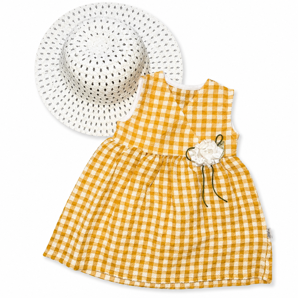 Girls Checked Dress with Hat Set - 2 Pieces