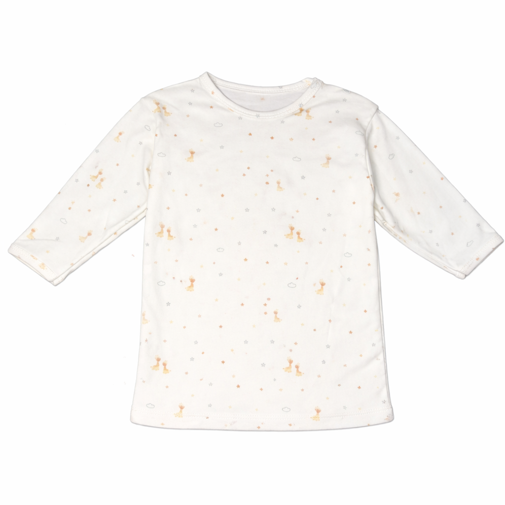 Baby Unisex 2-Pieces Cotton Set – Giraffe Blouse & Gray Overall