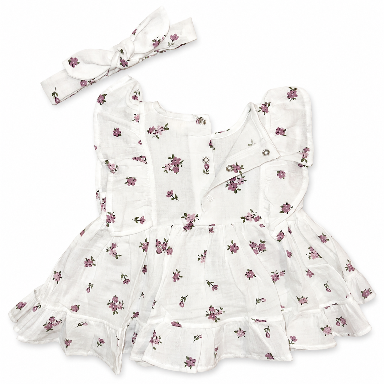 Girls Floral Linen Dress with Headband - 2 Pieces