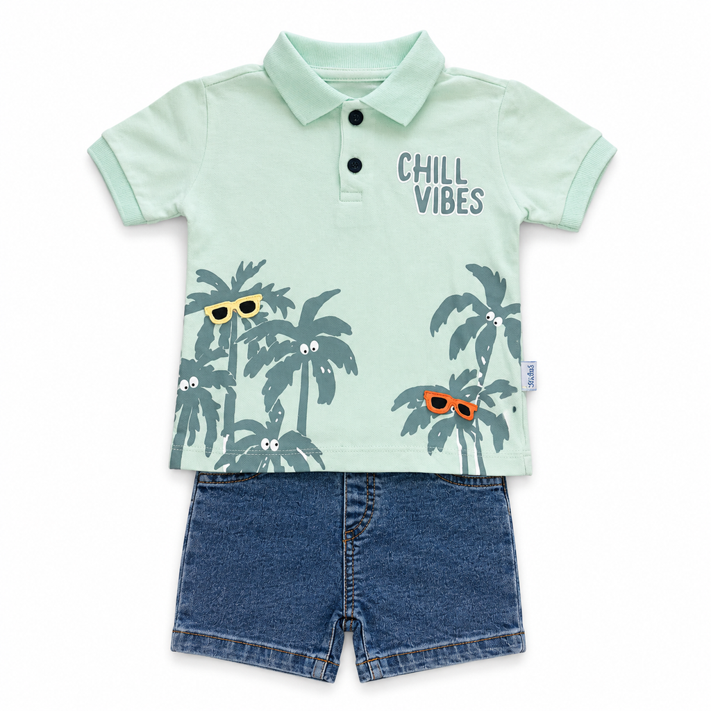 Boys Summer Vibes Polo and Denim Shorts Set - 2 Pieces