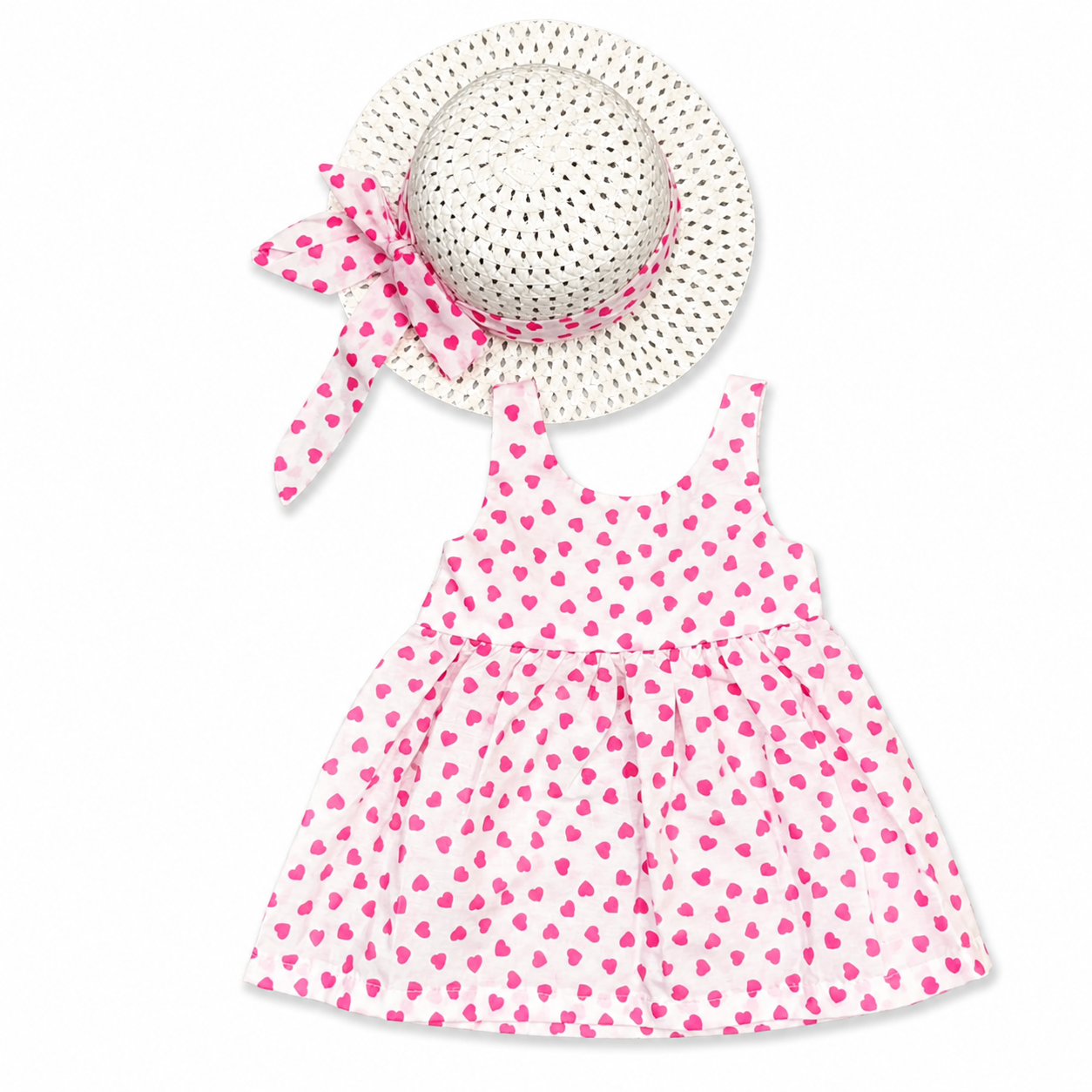 Girls Heart Dress with Hat Set - 2 Pieces