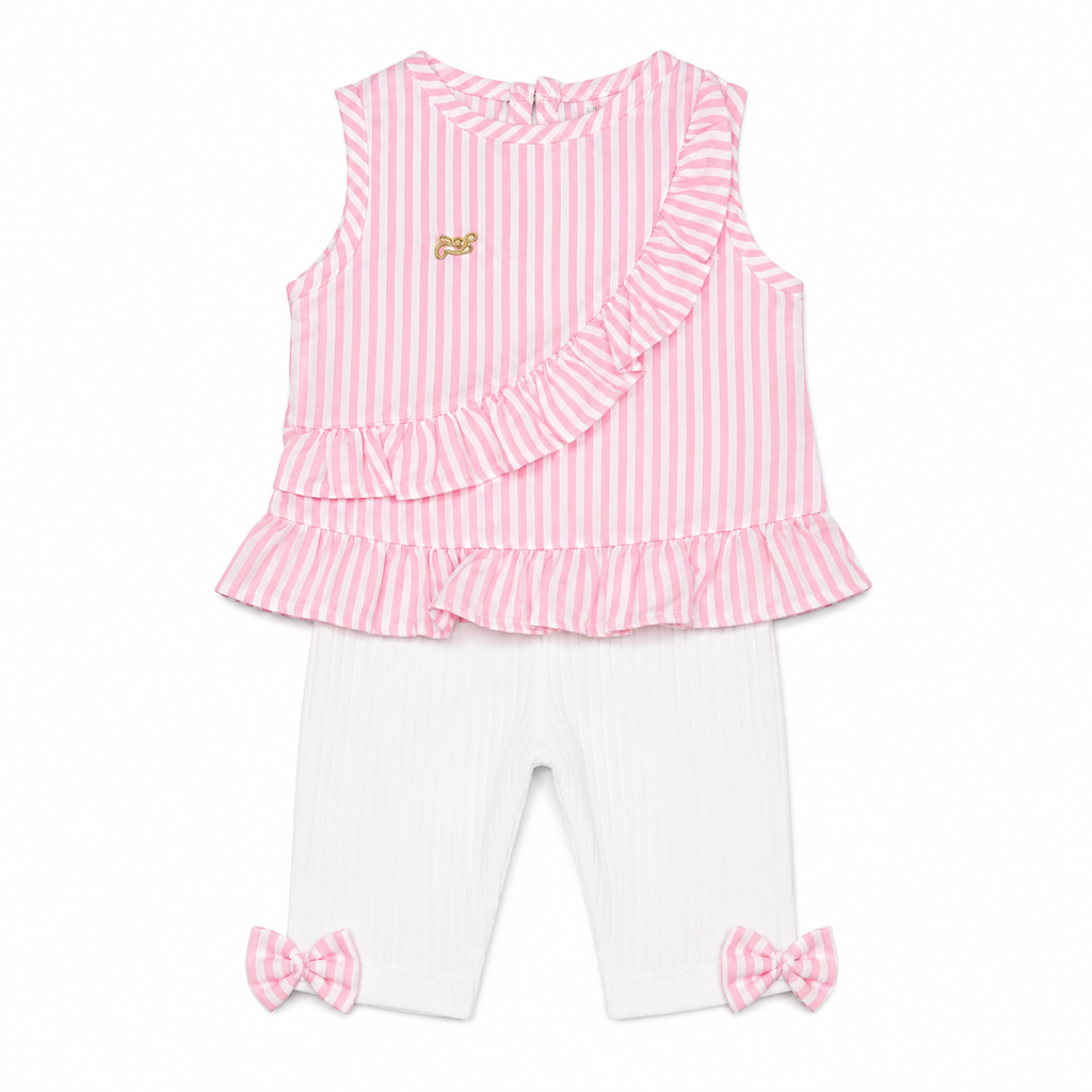 Girls 2 Pieces Cotton White Bermuda & Linen Blouse Set