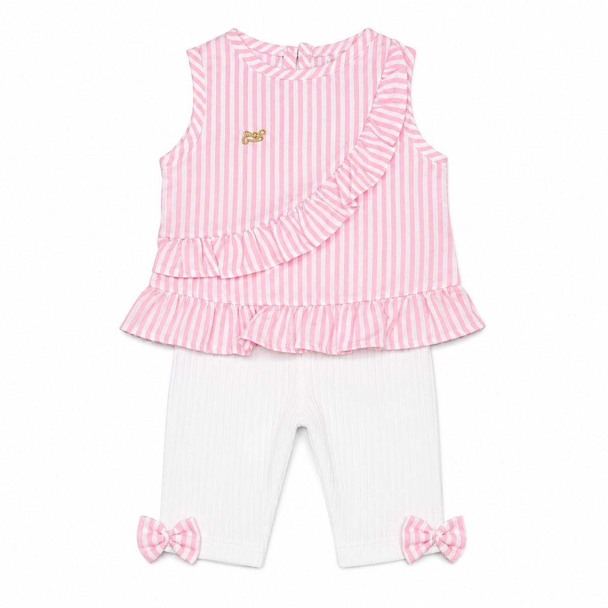 Girls 2 Pieces Cotton White Bermuda & Linen Blouse Set