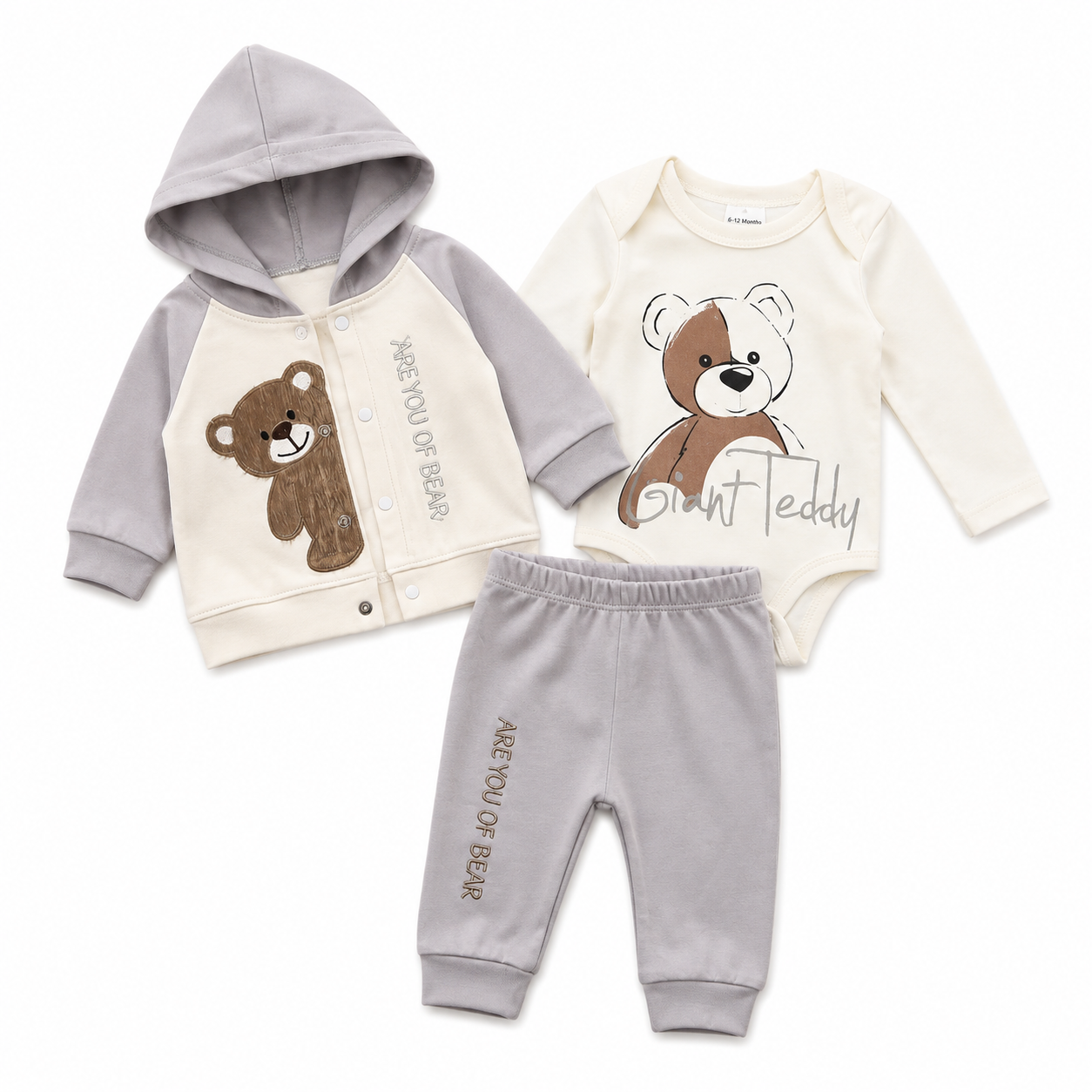 Boys Teddy Bear 3-Piece Hooded Set