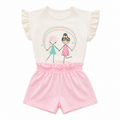 Pink Shorts and White Graphic Blouse Set 2-Pieces