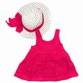 Girls Linen Fuchsia Dress with Hat Set - 2 Pieces