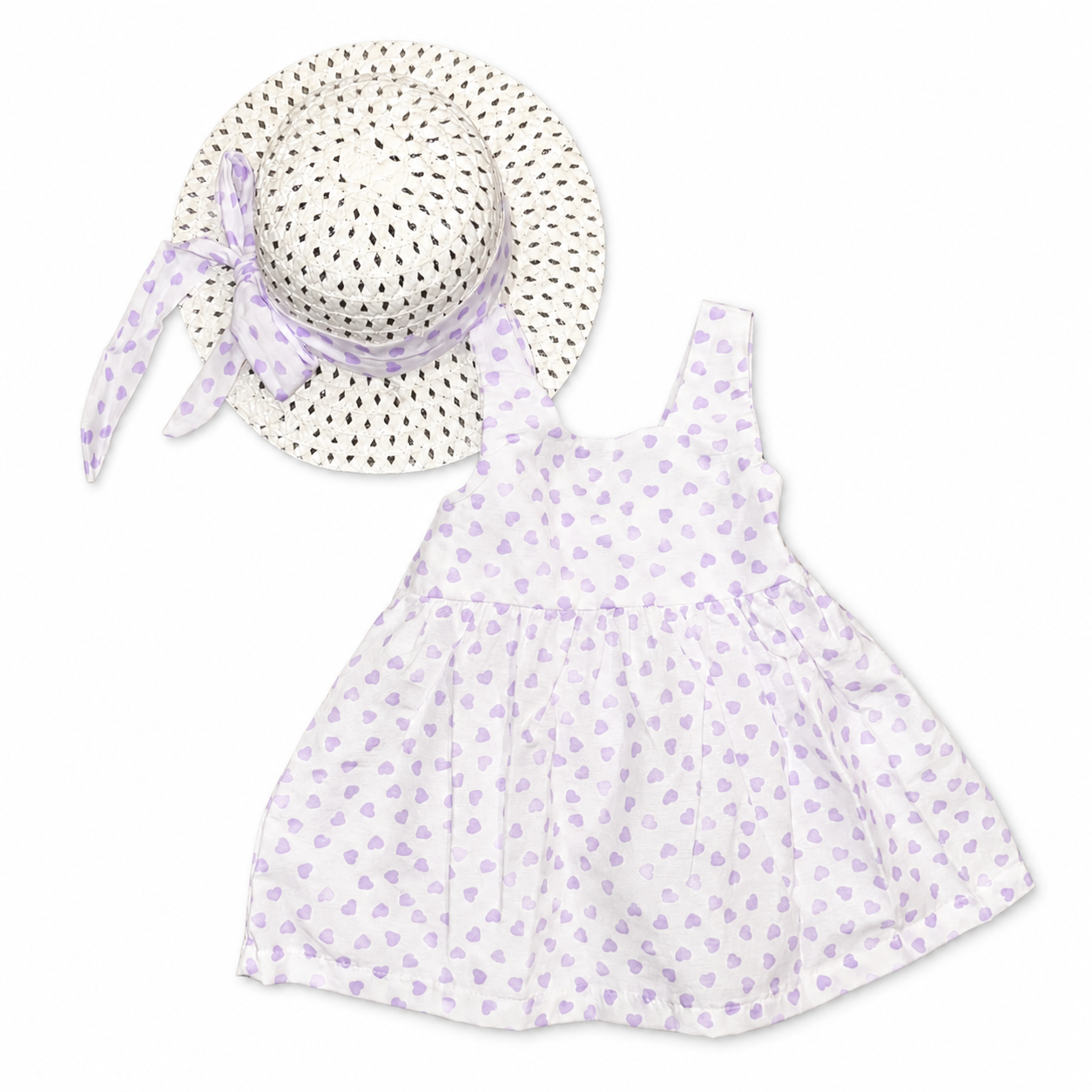 Girls Heart Dress with Hat Set - 2 Pieces
