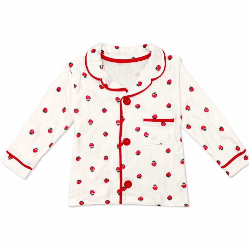 Girls Cotton Strawberry Pajama Set – 2 Pieces
