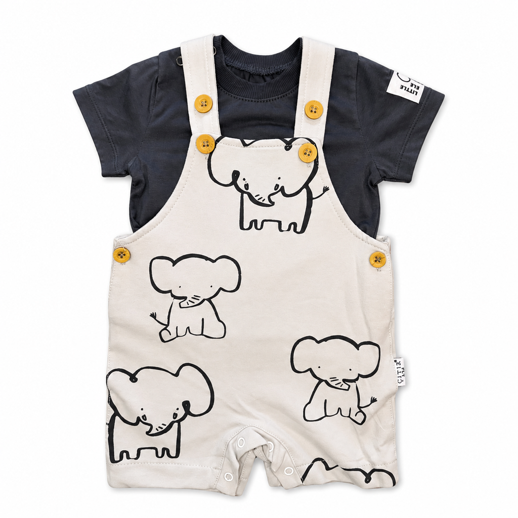 Boys Elephant Overall with T-Shirt Set - 2 Pieces