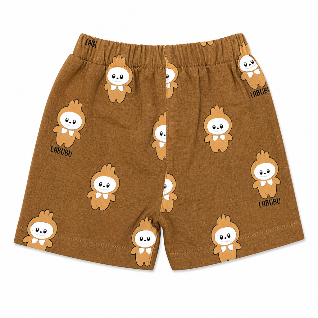 Linen Set with Labubu Print in Brown and White – 2-Piece Set