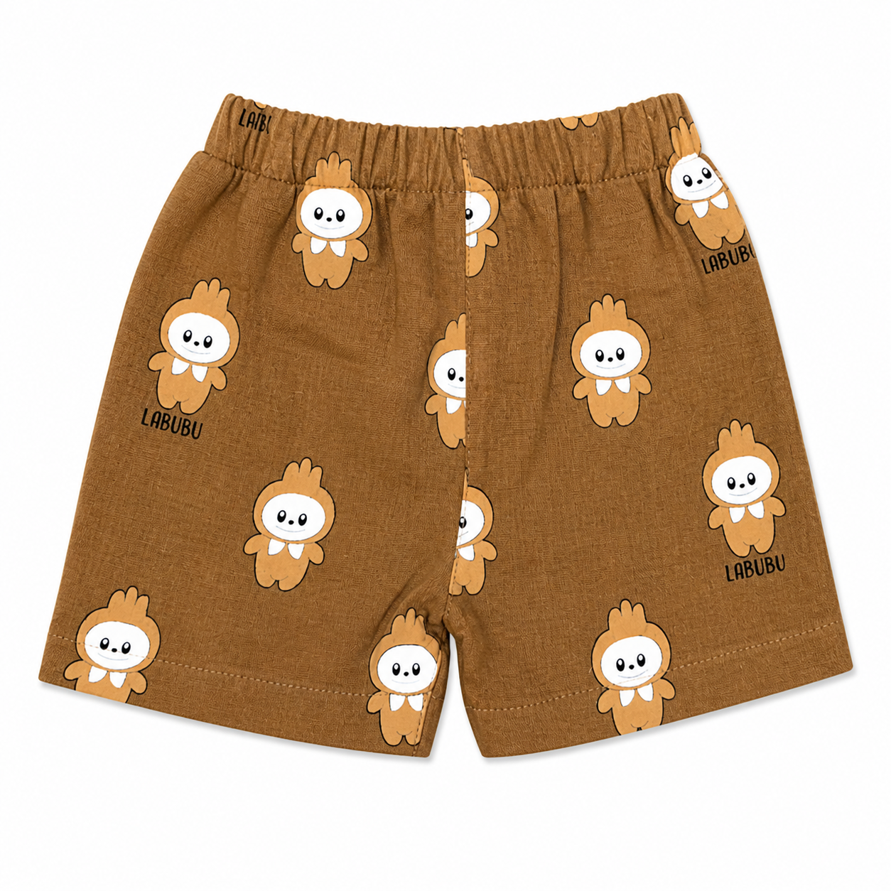 Linen Set with Labubu Print in Brown and White – 2-Piece Set