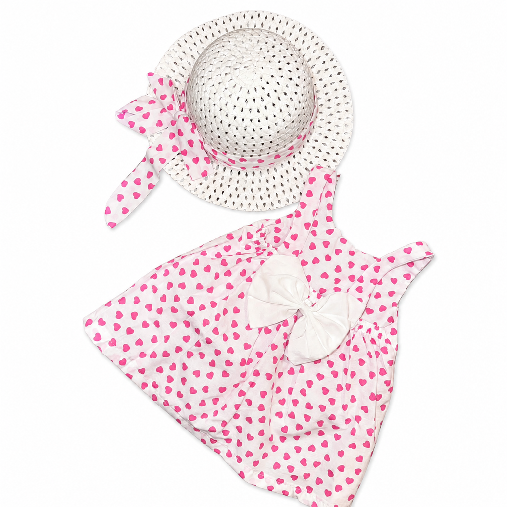 Girls Heart Dress with Hat Set - 2 Pieces