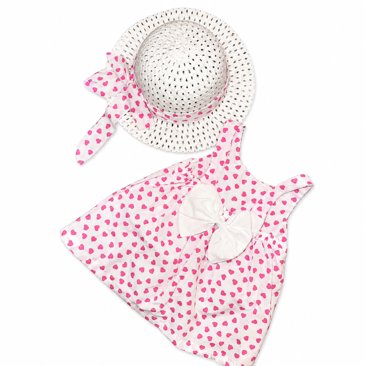 Girls Heart Dress with Hat Set - 2 Pieces