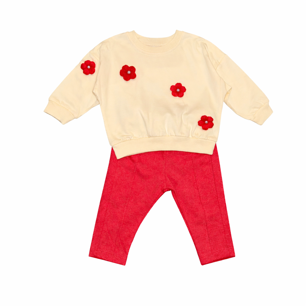 Girls Fuchsia & Cream Cotton Spring Set