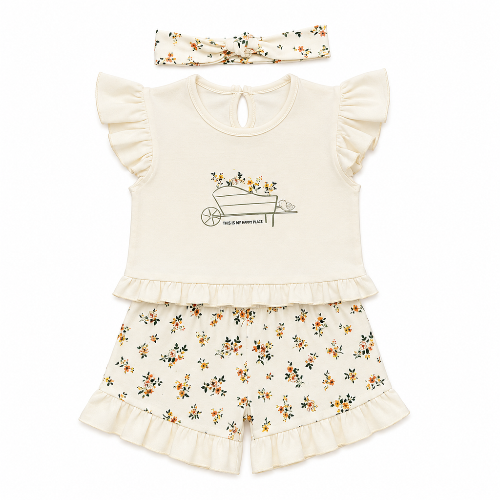 Girls Floral Cotton Set – 3 Pieces