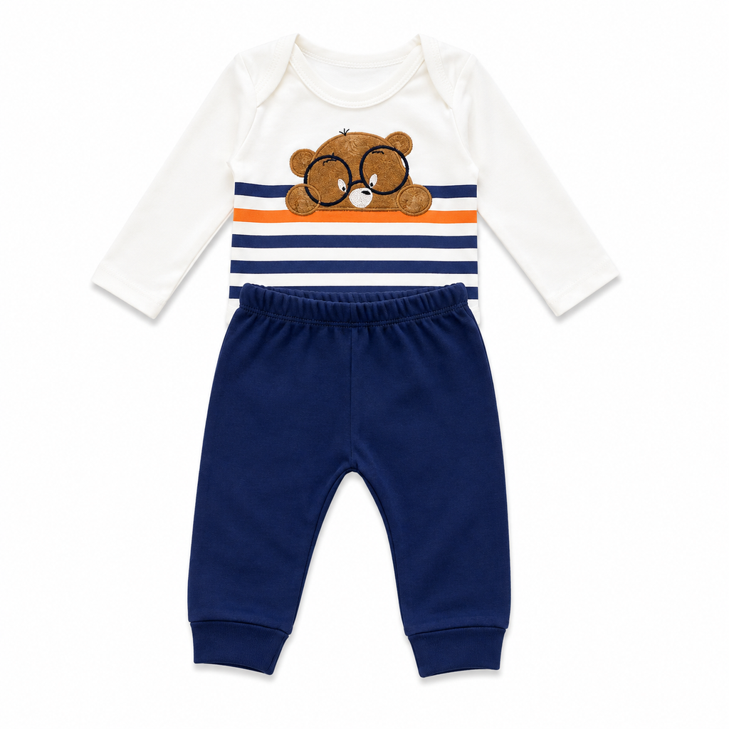 Boys Teddy Bear Striped 3-Piece Hooded Set