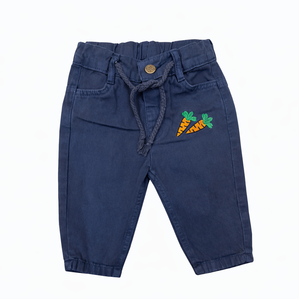 Boy Set with Sport Jeans-Style Pants, White Cotton Blouse & Navy Blue Cardigan