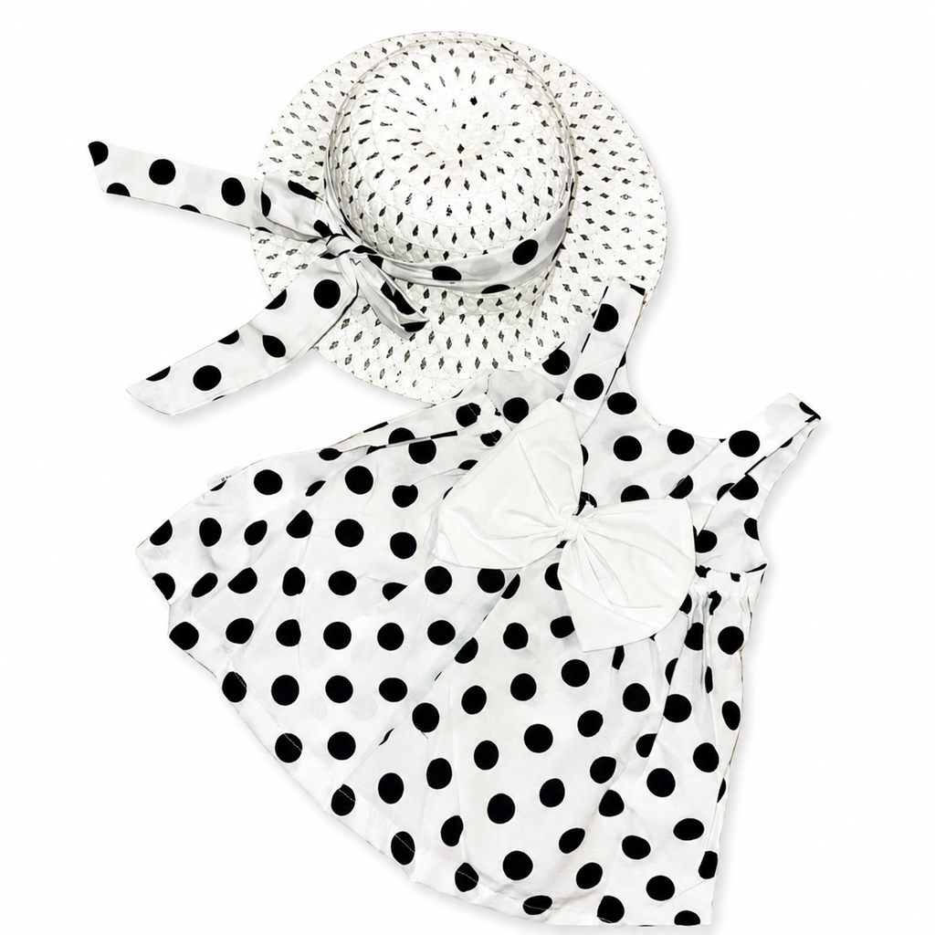 Girls Polka Dot Dress with Hat Set - 2 Pieces