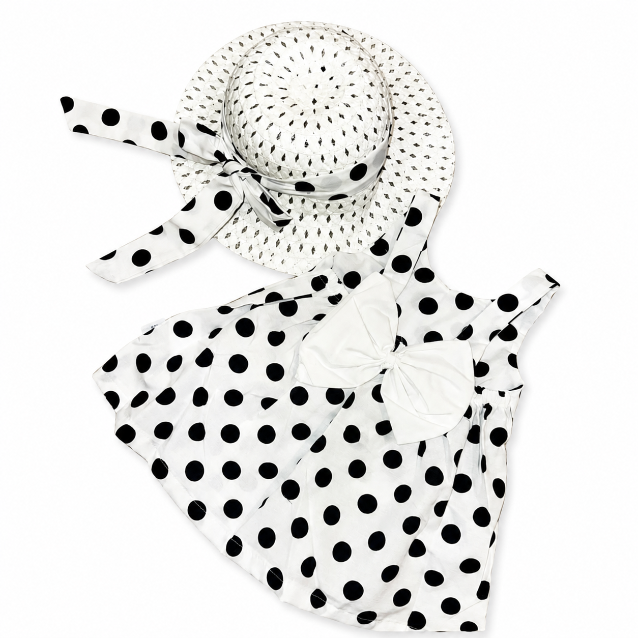 Girls Polka Dot Dress with Hat Set - 2 Pieces