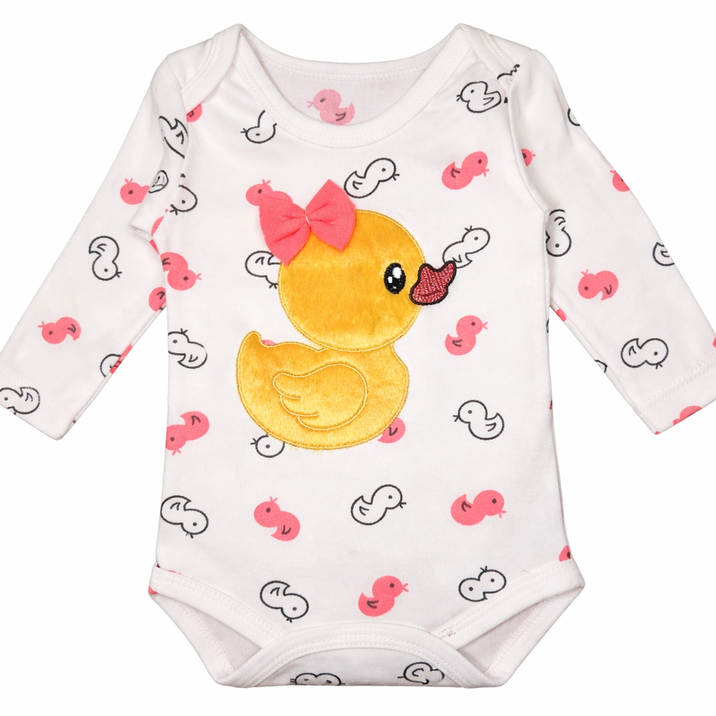 Girls 3-Pieces Duck Print Cotton Set – White & Pink