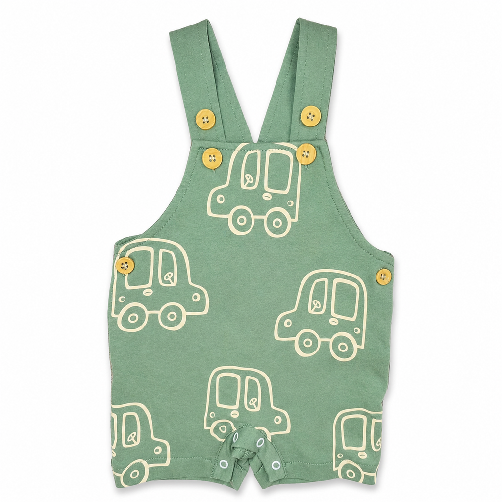 Boys Set 2 Pieces Cotton T-Shirt & Car Print Overall