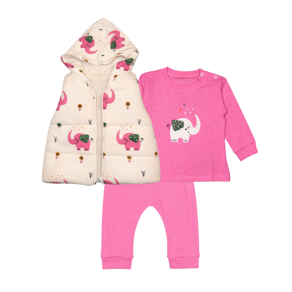 Girls Pink & White Elephant Set – 3 Piece