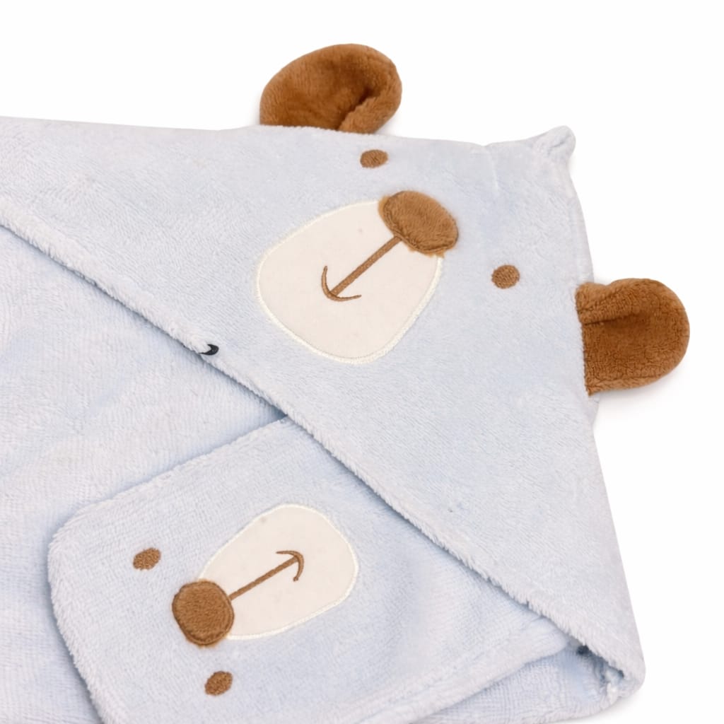 Baby Boy Bear Bath Towel with Loofah